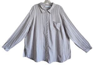 SUSAN GRAVER Women's Petite XL PXL Blouse Striped Beige White Linen Blend 48"